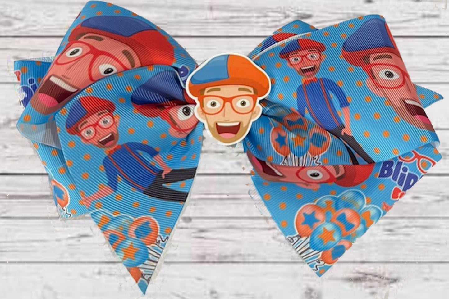 Baby Girls 8" Large Grosgrain Hair Bow with Alligator Clip | BLIPPI Orange & Blue Bow | GREAT GIFT!