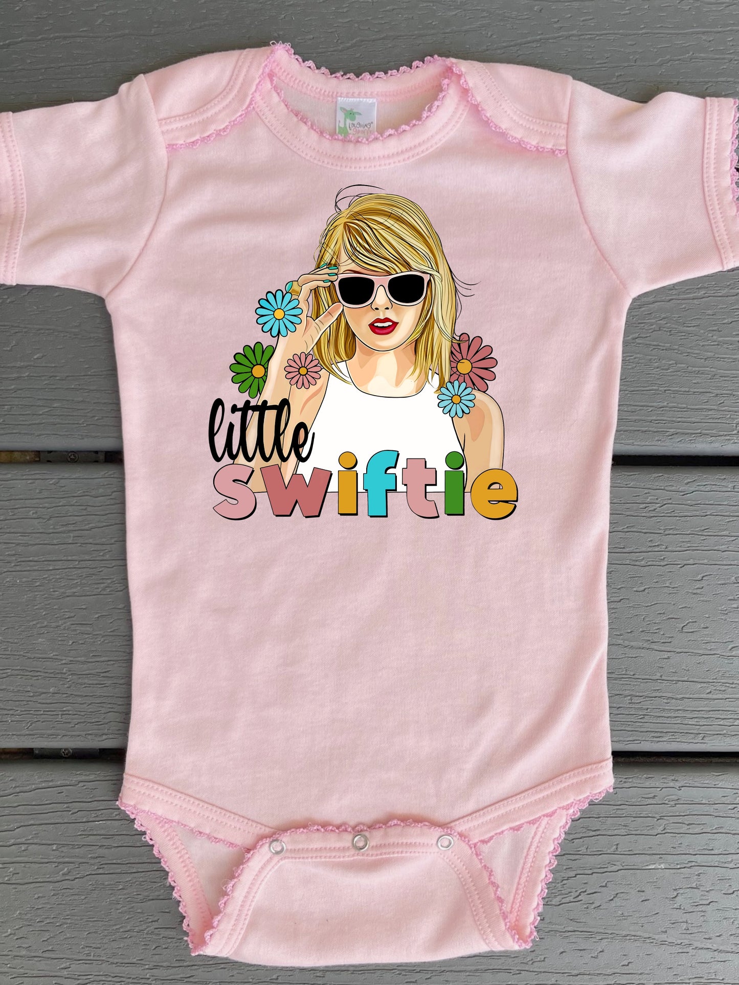 Baby Toddler Girls TAYLOR SWIFT Onesie | Pink Short Sleeve Scallop Trim Onesie LITTLE SWIFTIE | $10 DEALS