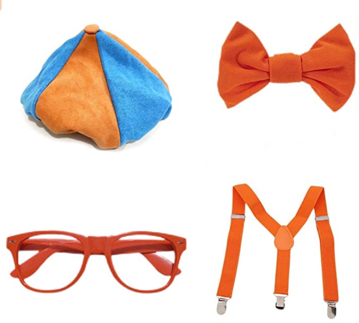 Girls Boys 4 Piece BLIPPI COSTUME Accessories | Blippi Hat, Suspenders, Glasses and Bow Tie | Blippi Halloween Costume