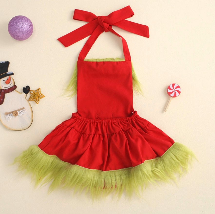 Christmas Grinch Baby Sequin Bodysuit Dress | Newborn Toddler Furry Red Christmas Romper | GRINCH PHOTO Prop (Hat Not Included)