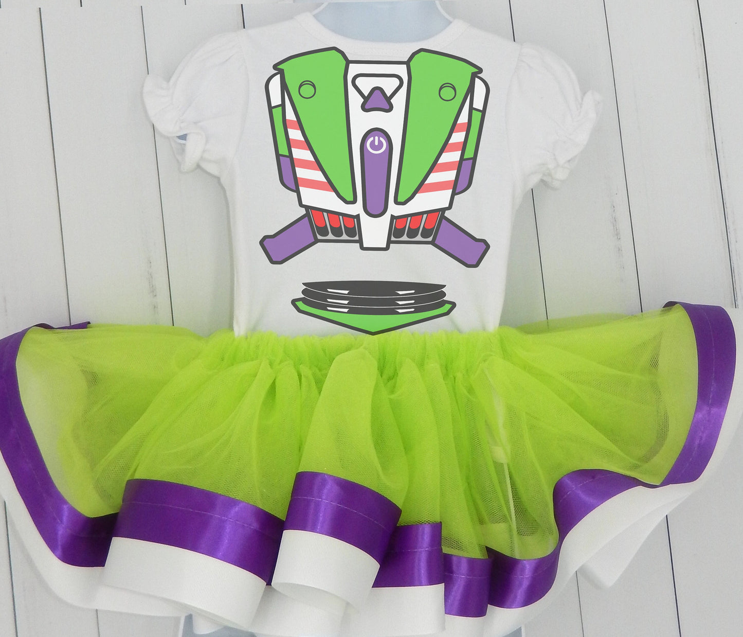 Girls TOY STORY Buzz Lightyear 2 Piece Ribbon Tutu Outfit | Buzz Costume Ribbon Tutu, Tshirt or Onesie and Matching Cowboy Hat | Adorable!