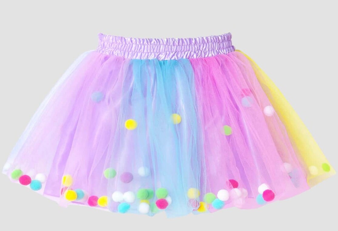 Toddler Girls PASTEL Ombre Pom Pom TUTU | Child Rainbow POMPOM Soft Tutu | Adorable!