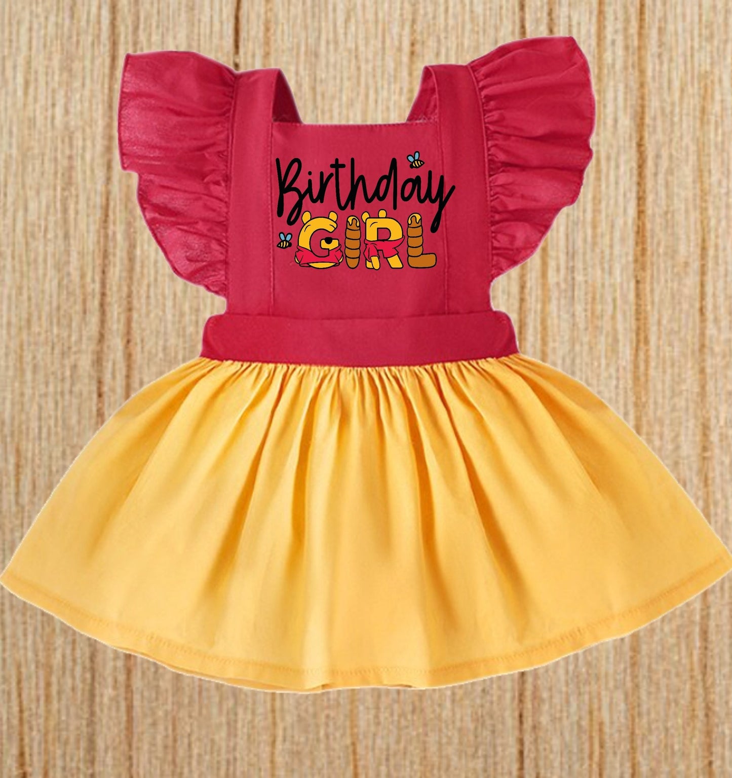 Girls WINNIE THE POOH Birthday Dress | Pooh Bear Red & Yellow Birthday Outfit | Adorable!