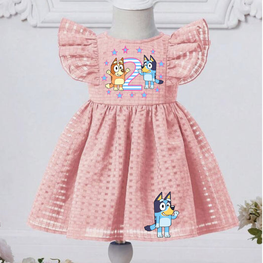 Baby Girl Toddler Birthday BLUEY Dress | Light Pink Flutter Sleeve Lined BINGO Dress | Perfect For Pictures |  Photo Prop BLUEY Dress