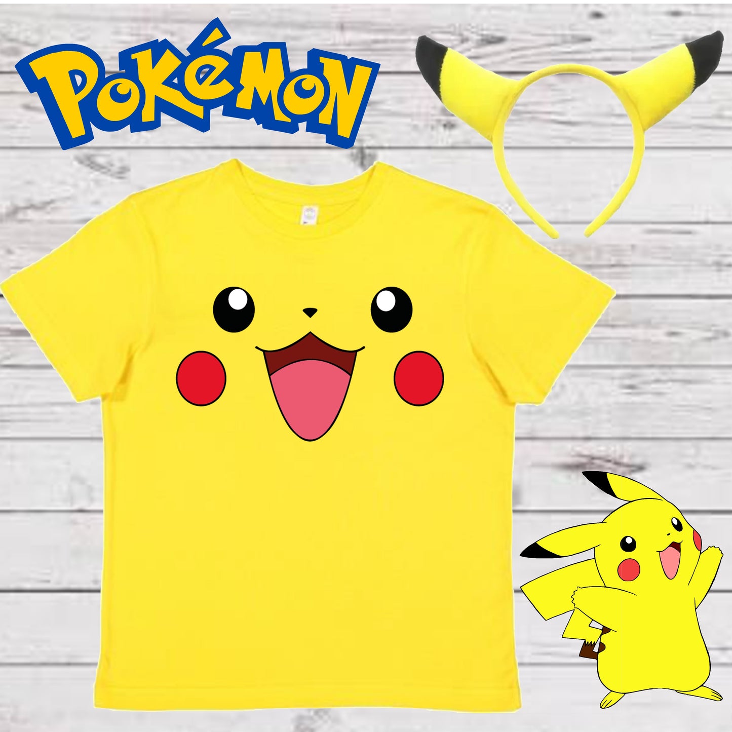 BOYS Short Sleeve POKEMON Tshirt & Matching Pikachu Headband | PIKACHU Short Sleeve Costume Shirt | Great for the Pikachu Lover!