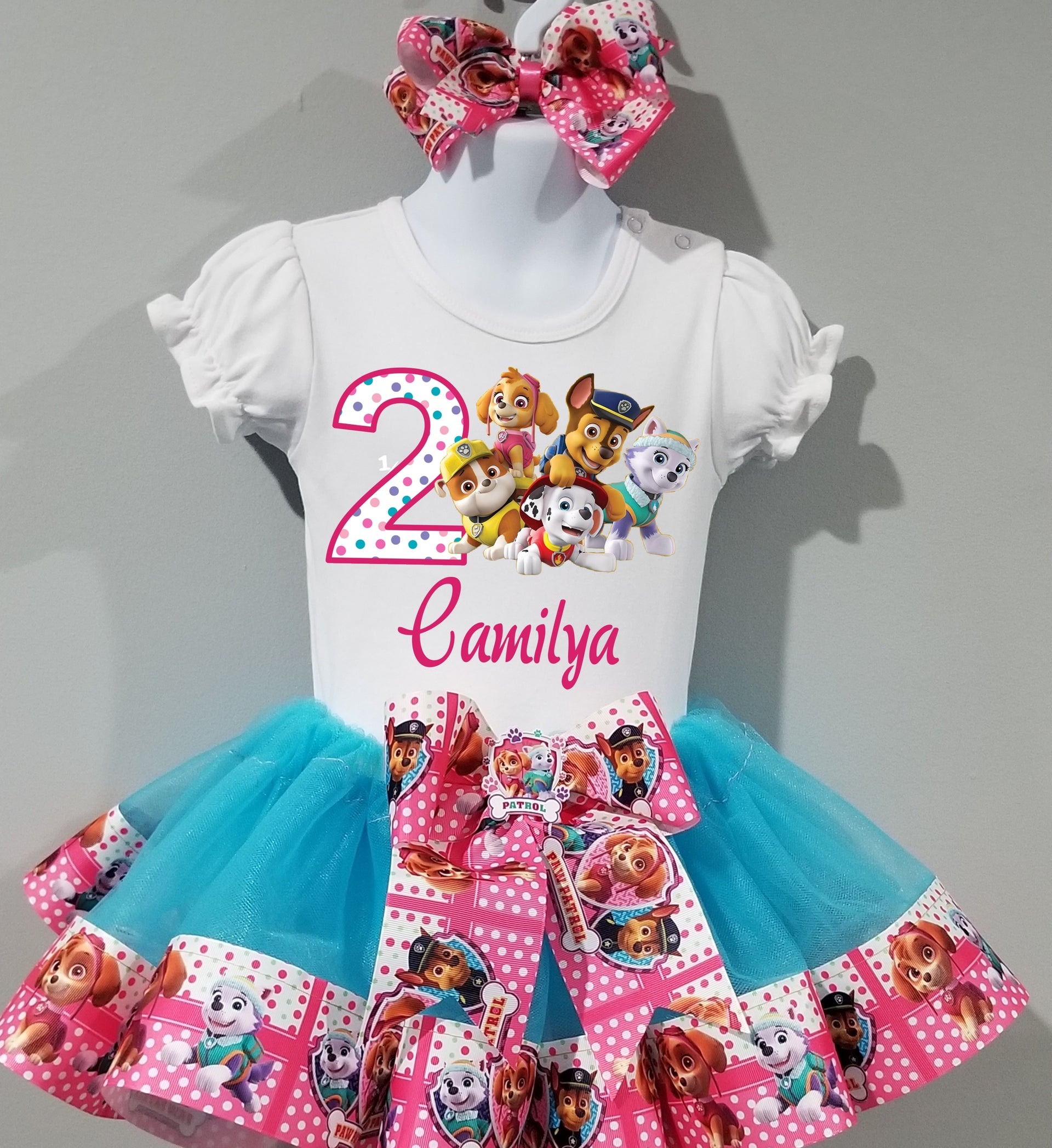 blue dress for baby girl Girls 3 Piece PAW PATROL Birthday Ribbon Tutu Outfit Includes Ribbon T –  Birthday Custom Design