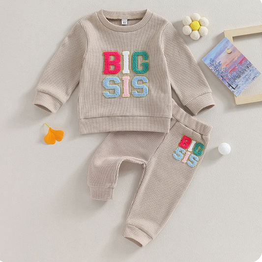 Baby Toddler Girls 2 Piece Embroidered Big Sis Outfit | BIG Sister Knit Jogger Outfit | Adorable! (Copy)