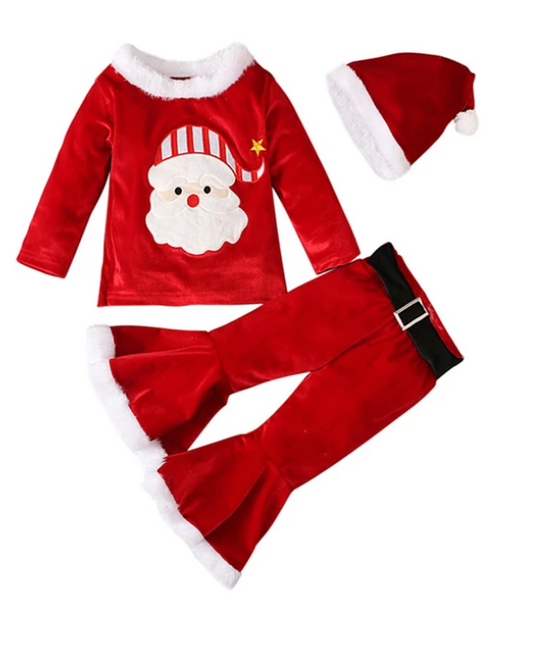 Girls Christmas 2 Piece VELOUR Santa Outfit | CLEARANCE SALE | Red Glitter Skirt, and Matching Top | Christmas Red Velvet Soft Girls Outfit | CLEARANCE!