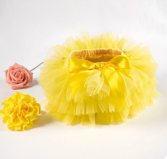 Baby Girls Yellow Tutu Bloomers with Matching Bow | Baby Toddler Girls Bright Yellow Bloomers | Great Baby Gift!