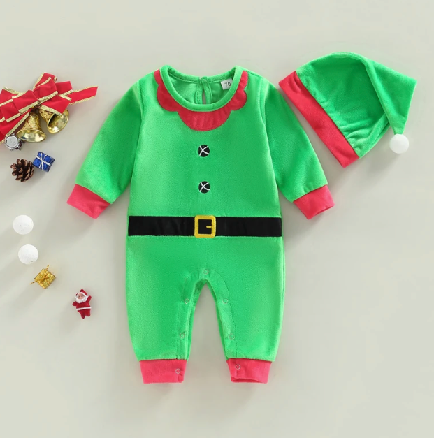 Christmas ELF Sleeper | CLEARANCE SALE | One Piece Soft Baby Sleeper & Matching Hat | Christmas Clearance 60% Off!