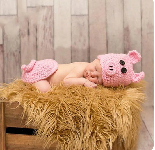 BABY Girls Crochet PIG 2 Piece Photo Prop Outfit | Newborn Pink BABY PIG Costume | ADORABLE!