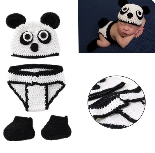 BABY Crochet PANDA BEAR Photo Prop Outfit | Newborn PANDA Costume | Bloomers, Hat & Shoes