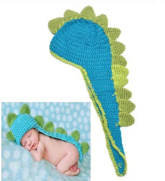 BABY Crochet DINOSAUR Hat Photo Prop Outfit | Newborn Turquoise & Green Long Dino Hat | ADORABLE!