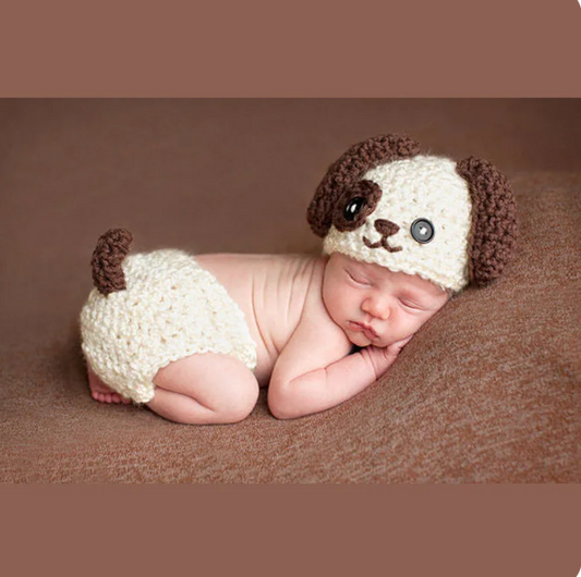 BABY Crochet Brown Puppy Dog Photo Prop Outfit | Newborn DOG Hat & Matching Bloomers| ADORABLE!