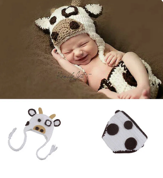 BABY Crochet Brown Cow Photo Prop Outfit | Newborn Cow Costume | Bloomers & Hat