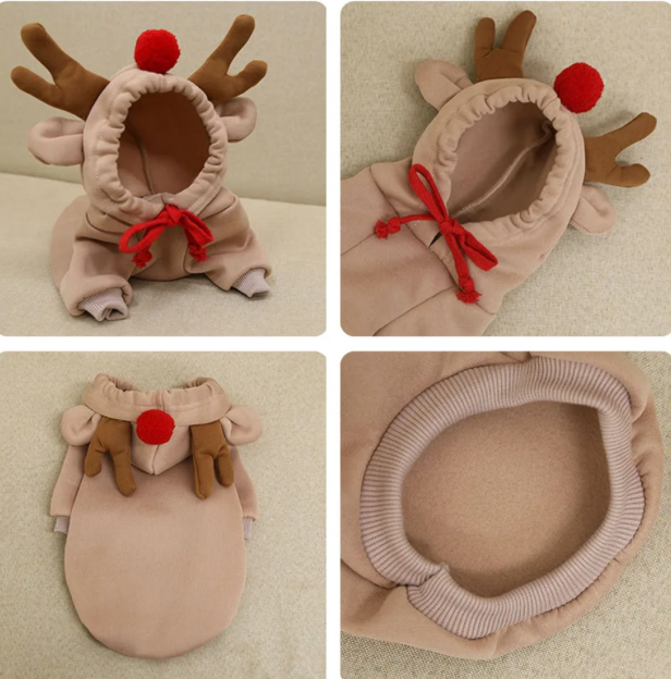 Fleece Reindeer Dog Costume |  PUPPY Costume for CHRISTMAS | Adorable!
