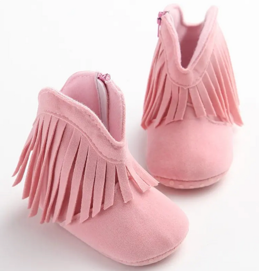 Baby Toddler Pink Cowboy Boot Slippers | First Walkers Fringe Boots | Great for Baby Gift!