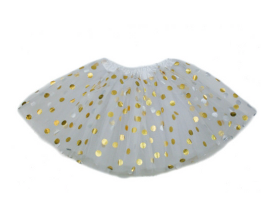 Girls White with GOLD GLITTER Dots Tutu | Gold Holiday Color Toddler Tutu | CLEARANCE!