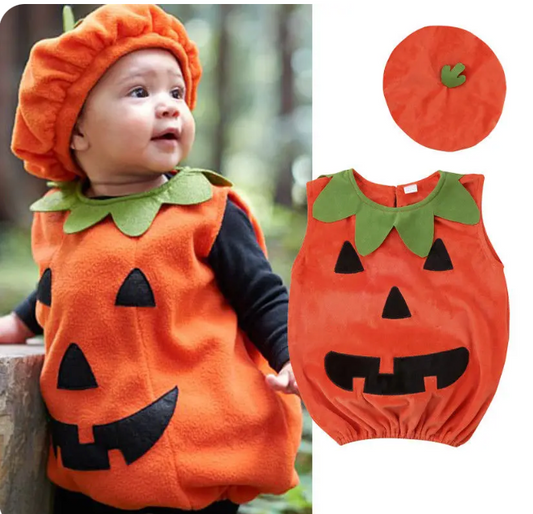 Baby Toddler Halloween PUMPKIN 2 Piece Costume | Sleeveless Pumpkin Halloween Costume | Adorable!