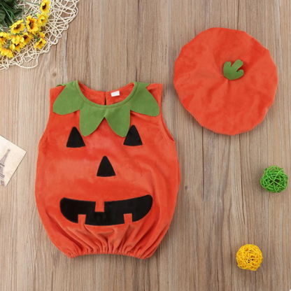 Baby Toddler Halloween PUMPKIN 2 Piece Costume | Sleeveless Pumpkin Halloween Costume | Adorable!