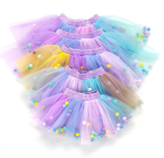 Girls Multi Pastel Pompom Tutu | Pompom Multi Color Toddler Tutu | ADORABLE