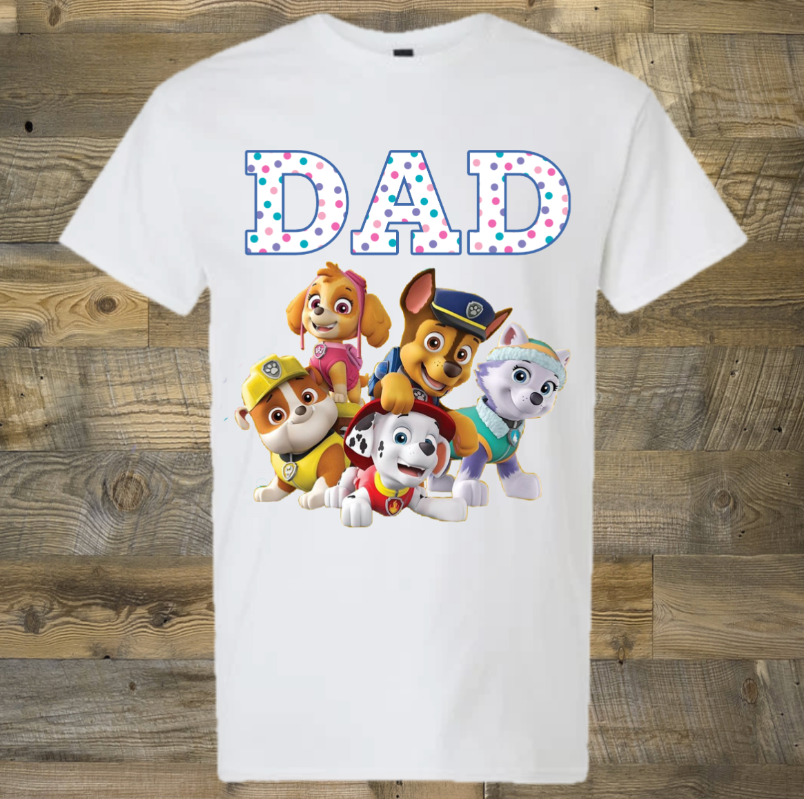 MENS Short Sleeve White Birthday Tshirt | "DAD" Paw Patrol Tshirt NEW!
