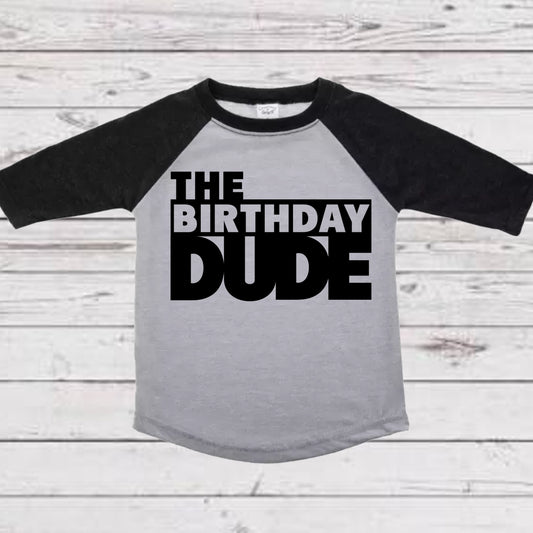 Baby Toddler Boys Raglan The Birthday Dude Tshirt | Gray & Black Raglan Birthday Shirt | Great Price! $10