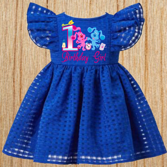 Baby Girl Toddler Birthday BLUES CLUES Dress | Royal Blue Flutter Sleeve Lined Dress | Perfect For Pictures |  Photo Prop