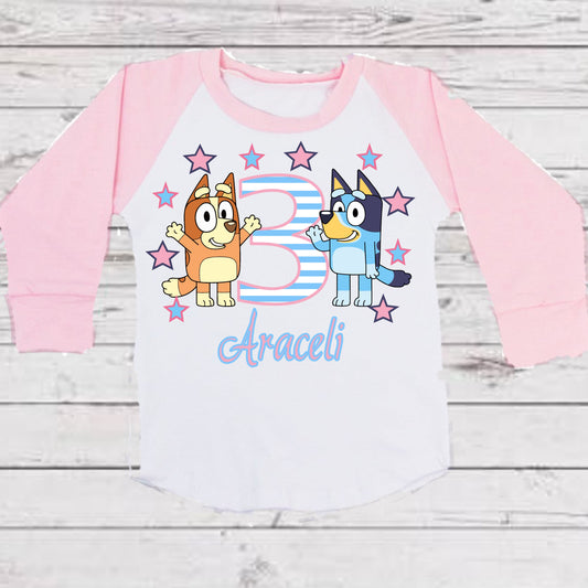 Baby Toddler Girls Pink Raglan Bluey Tshirt | White & Pink Raglan Bingo Birthday Shirt | ADORABLE!