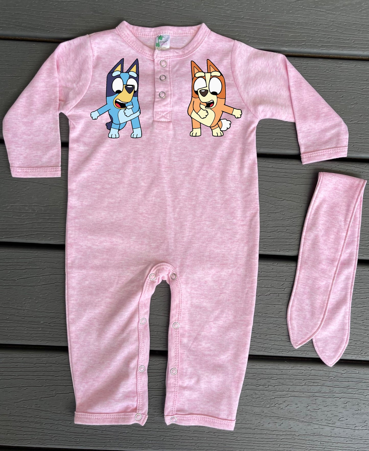 Baby Toddler Girls BLUEY & BINGO 2 Piece Romper Set | BLUEY Pink Long Sleeve Baby Romper & Matching Hair Tie | Great Baby Gift!
