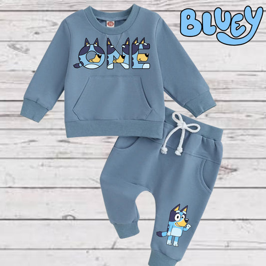 Baby Toddler Boys  BLUEY SWEATSUIT | 2 Piece Blue Birthday Sweatshirt and Sweatpants | ONE & TWO BIRTHDAYS Adorable!