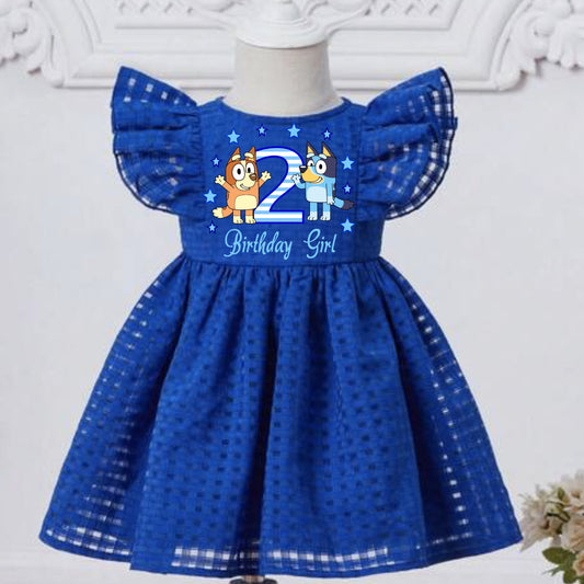 Baby Girl Toddler Birthday BLUEY Dress | Royal Blue Flutter Sleeve Lined BINGO Dress | Perfect For Pictures |  Photo Prop BLUEY Dress