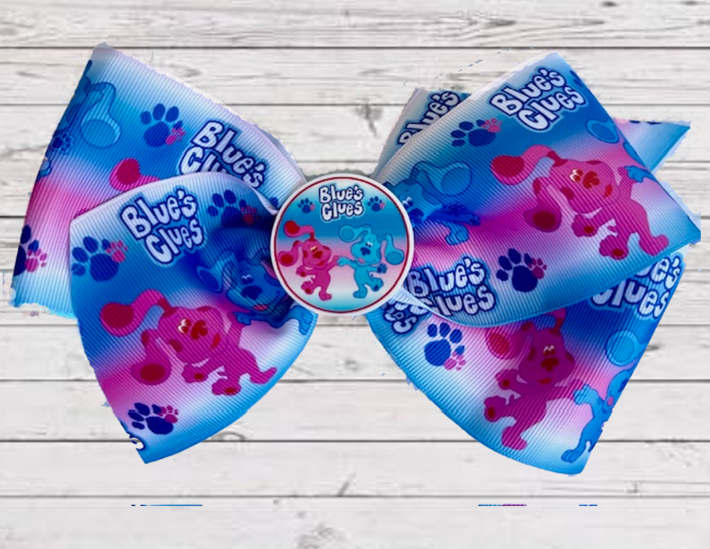 Baby Girls 8" Large BLUES CLUES Grosgrain Hair Bow with Alligator Clip | BLUE DOG HAIR BOW | GREAT GIFT!