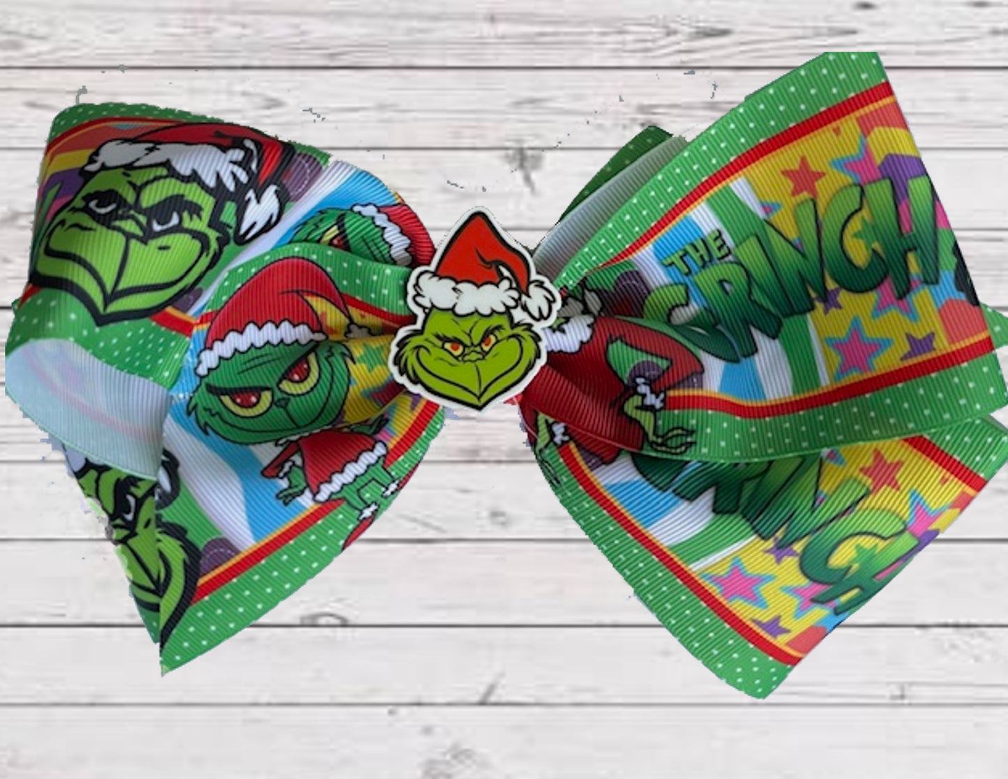 Baby Girls 8" Large GRINCH Grosgrain Hair Bow with Alligator Clip | CHRISTMAS GRINCH HAIR BOW | GREAT GIFT!