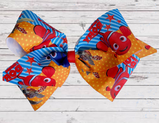 Baby Girls 8" Large Grosgrain Hair Bow with Alligator Clip | FINDING NEMO DORY HAIR BOW | GREAT GIFT!