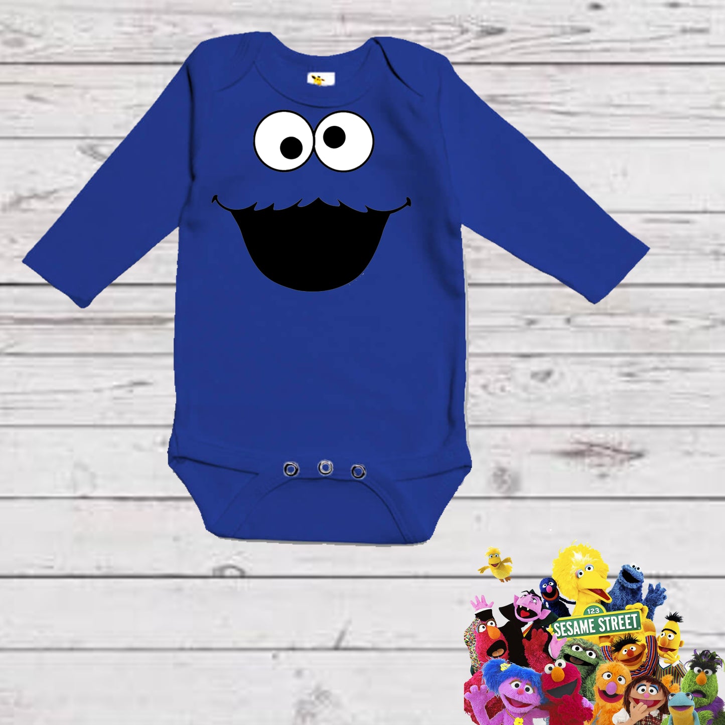 Baby Toddler Girls Boys COOKIE MONSTER Onesie | SESAME STREET Long Sleeve Onesie | $10 SALE!