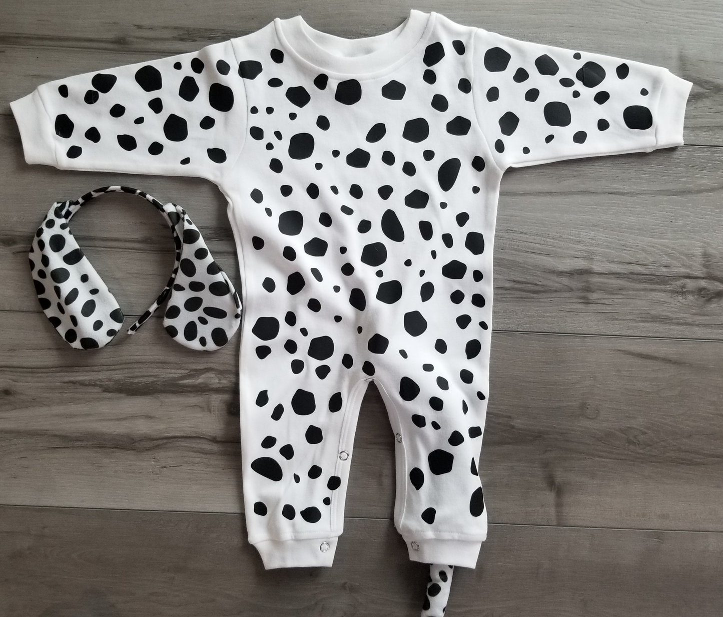 Baby Toddler Halloween DALMATIAN One Piece Romper | Long Sleeve Soft Halloween Costume One Piece DALMATION DOG with Matching Headband | ADORABLE!