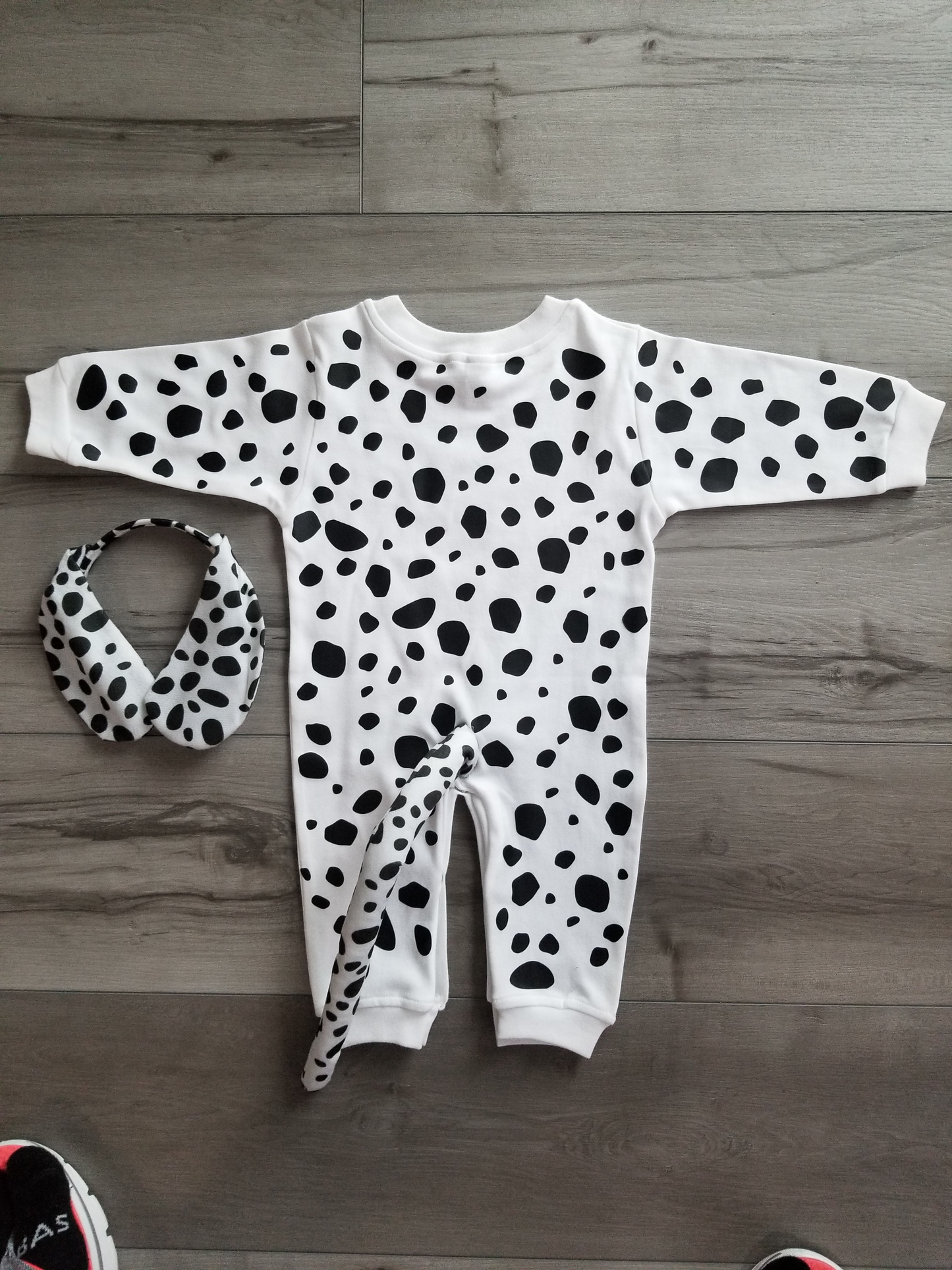 Baby Toddler Halloween DALMATIAN One Piece Romper | Long Sleeve Soft Halloween Costume One Piece DALMATION DOG with Matching Headband | ADORABLE!