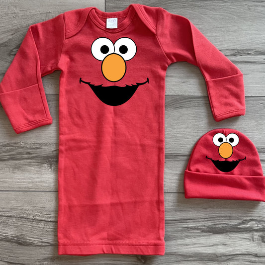 Baby Toddler Girls Boys2 Piece Newborn Red Gown Gift Set | ELMO Long Sleeve Baby Gown & Matching Hat | Great Baby Gift!