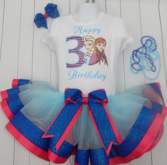 Girls FROZEN 3 Piece Ribbon Tutu Outfit | ELSA & ANNA  Ribbon Tutu, Tshirt or Onesie and Matching Hair Bow | Adorable!