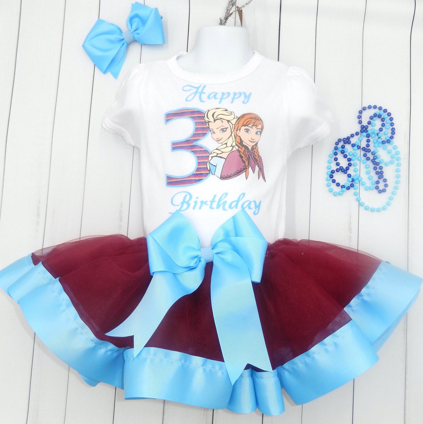 Girls FROZEN 3 Piece Ribbon Tutu Outfit | ELSA & ANNA  Ribbon Tutu, Tshirt or Onesie and Matching Hair Bow | Adorable!