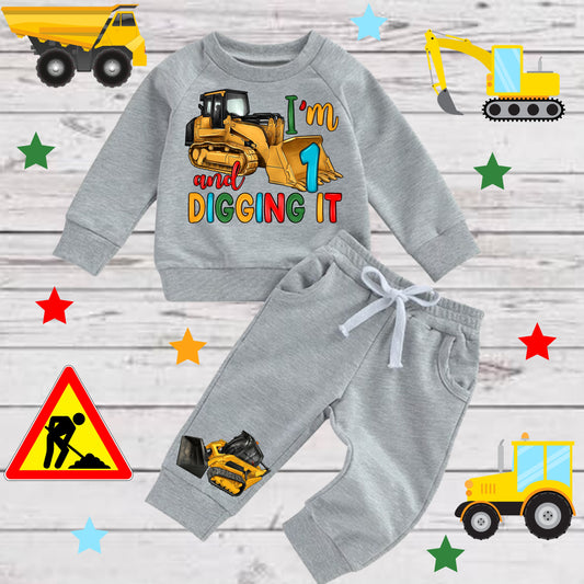 Baby Toddler Boys Grey CONSTRUCTION SWEATSUIT | 2 Piece Gray "A Little Dirt Never Hurt"  Sweatshirt and Sweatpants | (Copy)