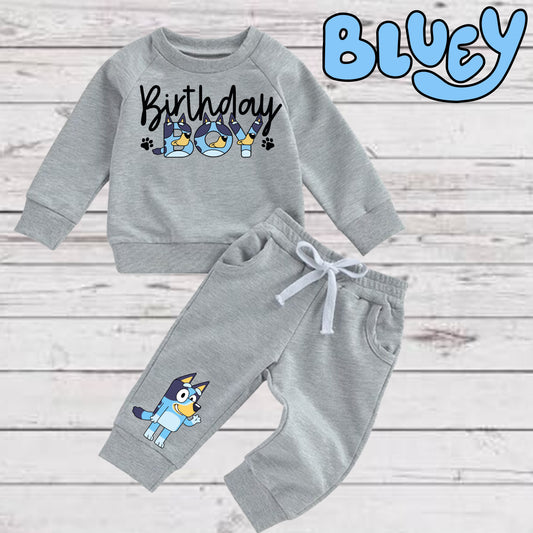 Baby Toddler Boys Grey BLUEY SWEATSUIT | 2 Piece Gray Birthday Sweatshirt and Sweatpants | Birthday Boy Adorable! (Copy)