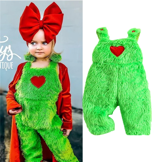 Christmas Grinch Baby Toddler Furry Green Overalls | Toddler GRINCH PHOTO Prop (Bow Not Included)