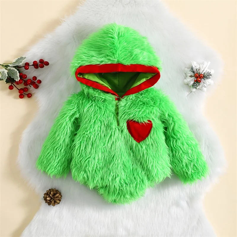 BABY Girls Boys GRINCH CHRISTMAS Costume Romper | Includes Furry Green Long Sleeve Romper with Hood | ADORABLE PHOTO PROP