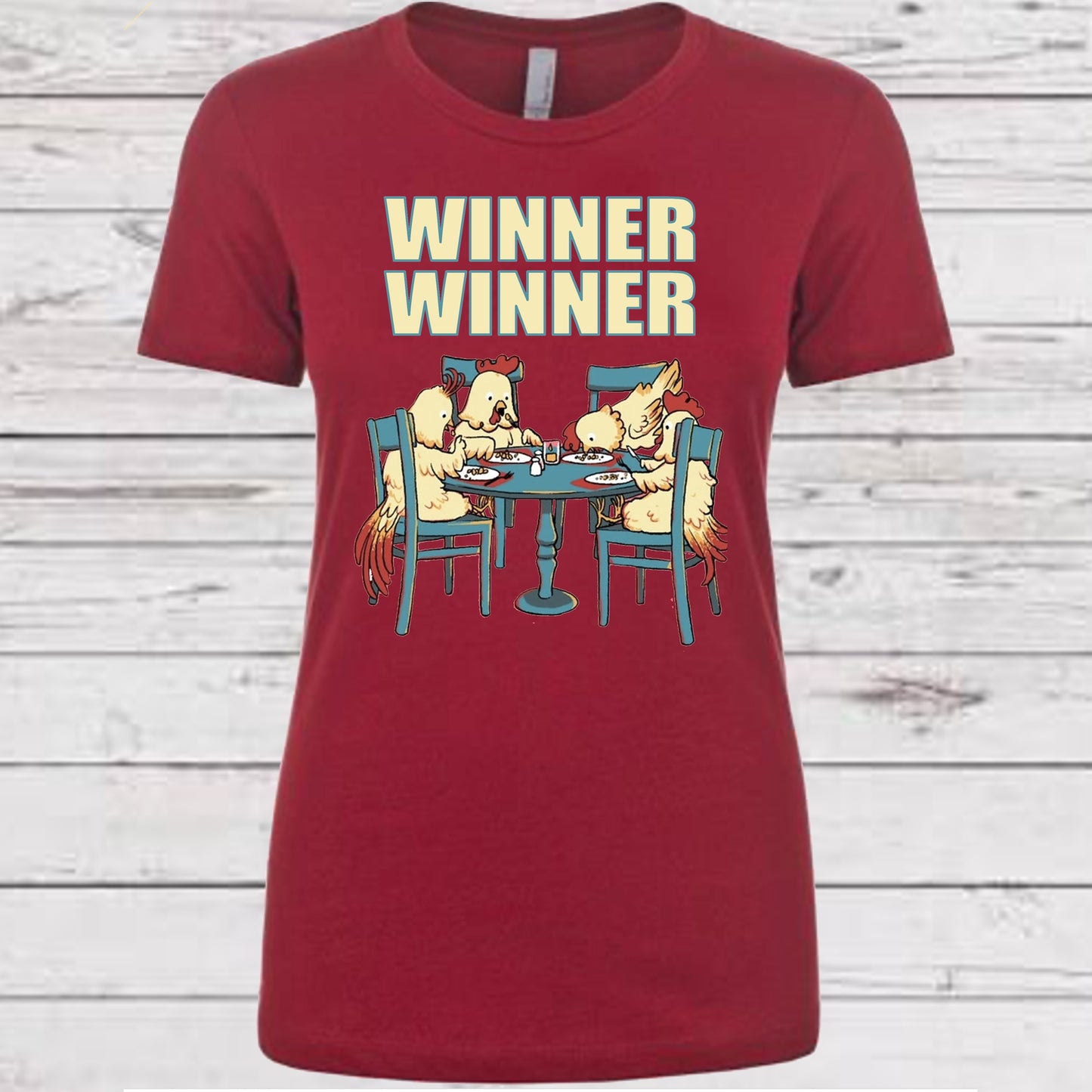 Womens Ladies Slim Fit Maroon Short Sleeve LAT Brand "WINNER WINNER CHICKEN DINNER" Tshirt