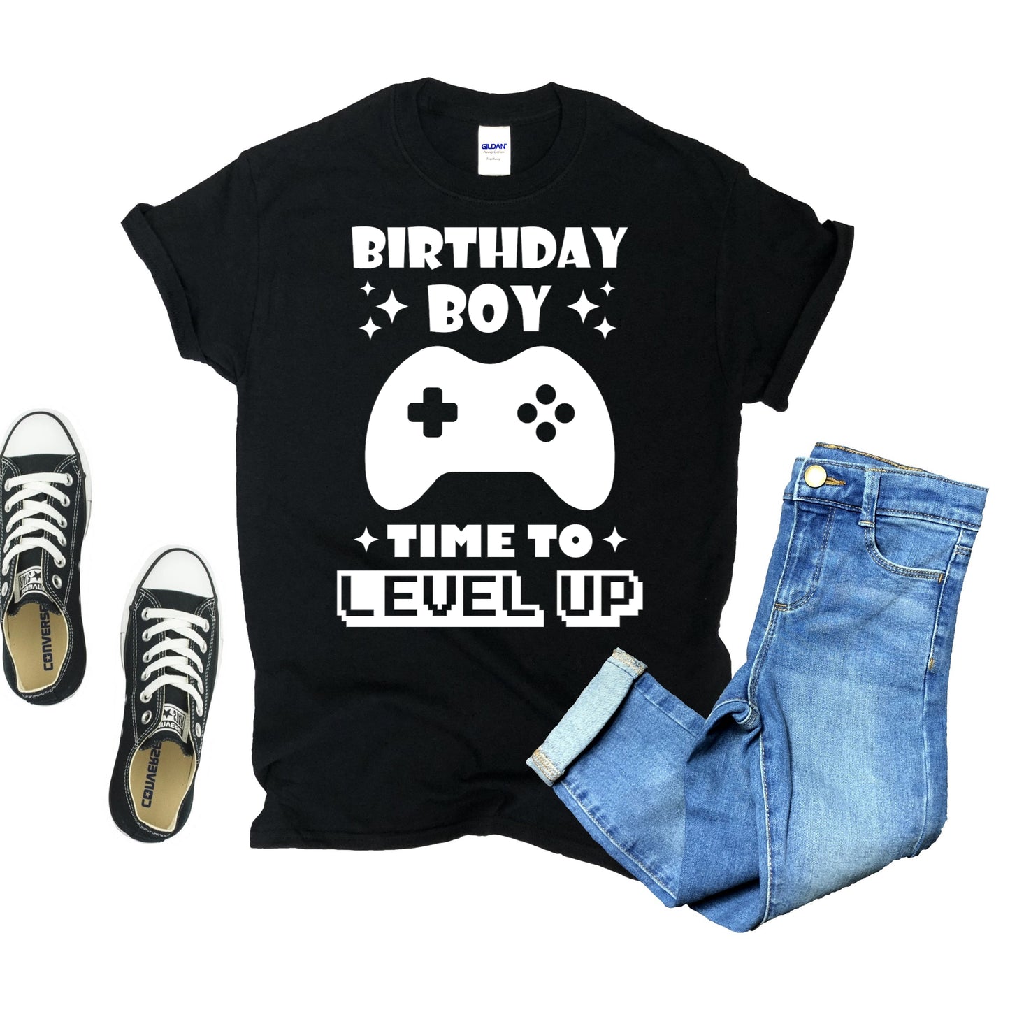 Mens Black Birthday Tshirt | Boys Gamer It's Time to Level Up Shirt | Birthday Boy