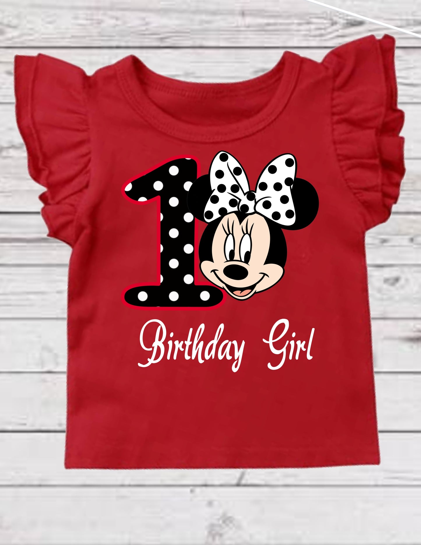 Baby Toddler Girls Flutter Sleeve BIRTHDAY Tshirt | Red & Black MINNIE MOUSE Short Sleeve Shirt | $10 SALE!