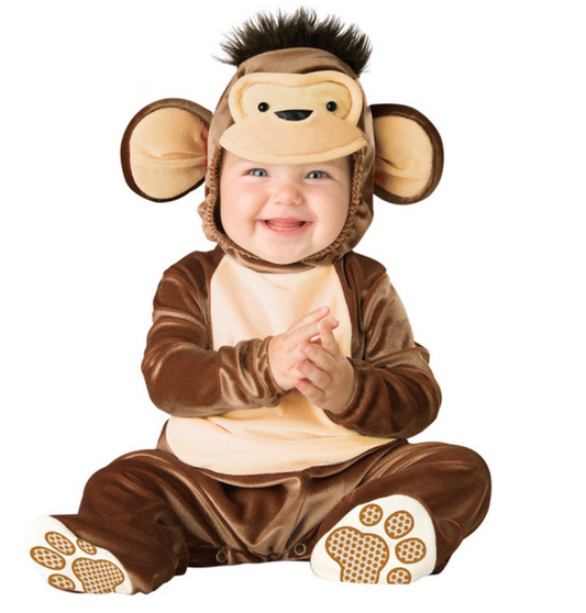 Baby Toddler Halloween MONKEY Costume | Hooded Long Sleeve Soft Halloween Costume One Piece