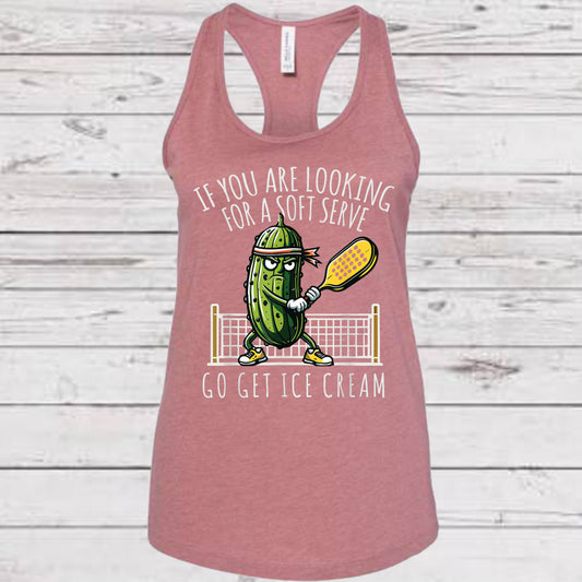 Women's Ladies Mauve Funny Pickleball Racerback Tank Top | Lightweight "Soft Serve, Get Icecream" Shirt